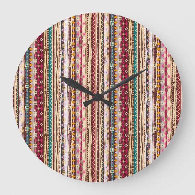 Colorful Ethnic Boho Tribal Mönster Stor Klocka (Framsida)