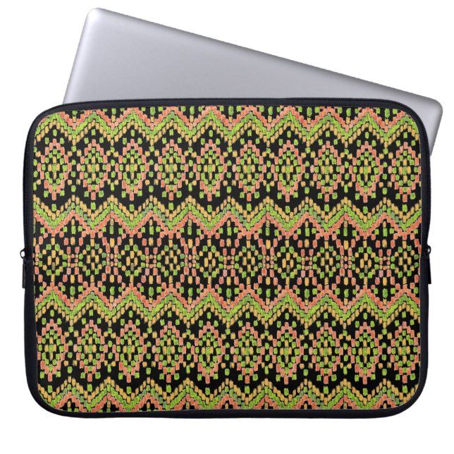 Colorful Ethnic Ikat Mönster på Black Laptop Sleeve (Framsidan)