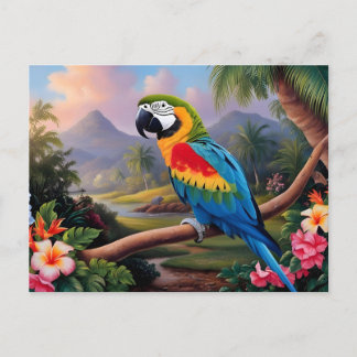 Colorful Exotic Parrot Bird on the Branch  Vykort