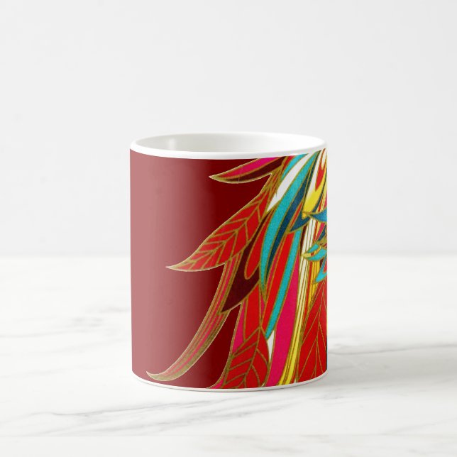 Colorful Exotic Tribal Feathers Red Kaffemugg (Center)