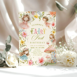 Colorful Fairy First Birthday Enchanted garden Inbjudningar
