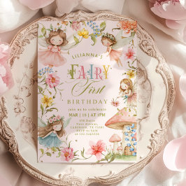 Colorful Fairy First Birthday Enchanted garden Inbjudningar