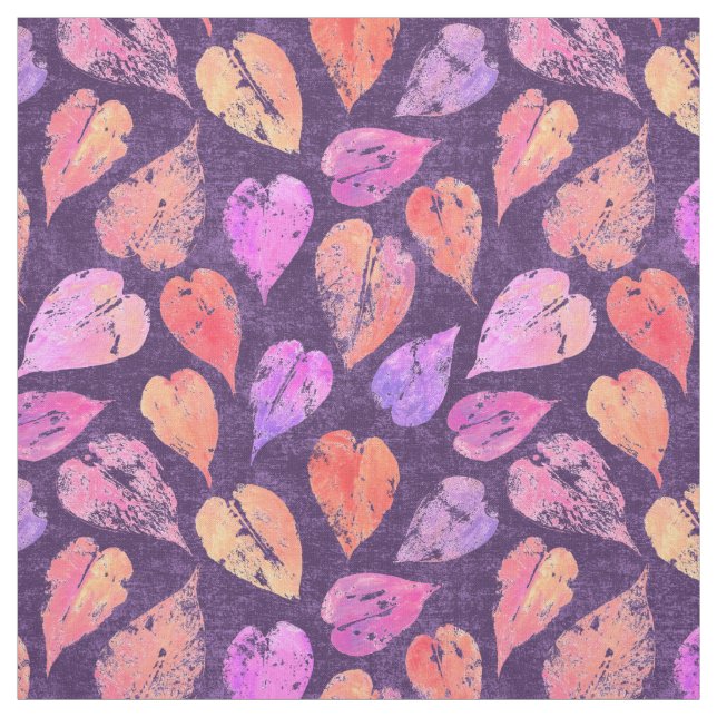 Colorful Fall Leaves On Purple Pattern Tyg (Provkarta)