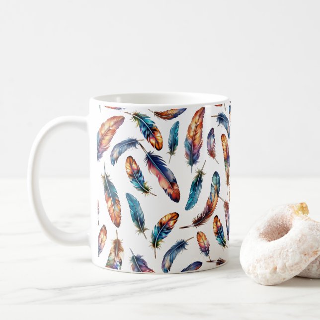 Colorful Falling Feather Art - Boho Graphic Print Kaffemugg (Med munk)