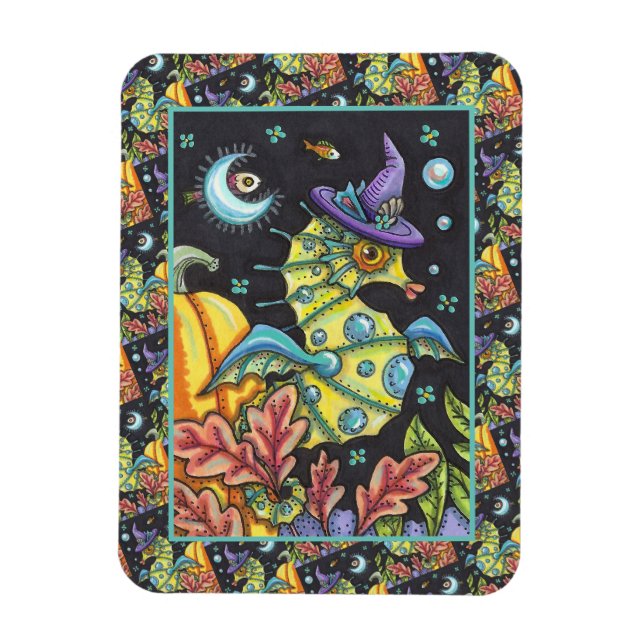 COLORFUL FANTASY SEAHORSE, WITCH IN HALLOWEEN SEA MAGNET (Vertikal)