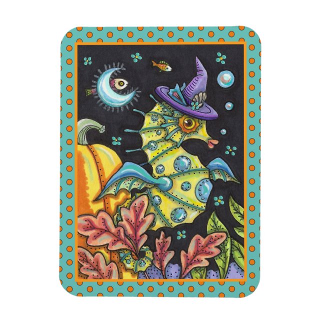 COLORFUL FANTASY SEAHORSE, WITCH IN HALLOWEEN SEA MAGNET (Vertikal)