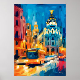 Colorful Fauvist Madrid Gran Via Art Poster