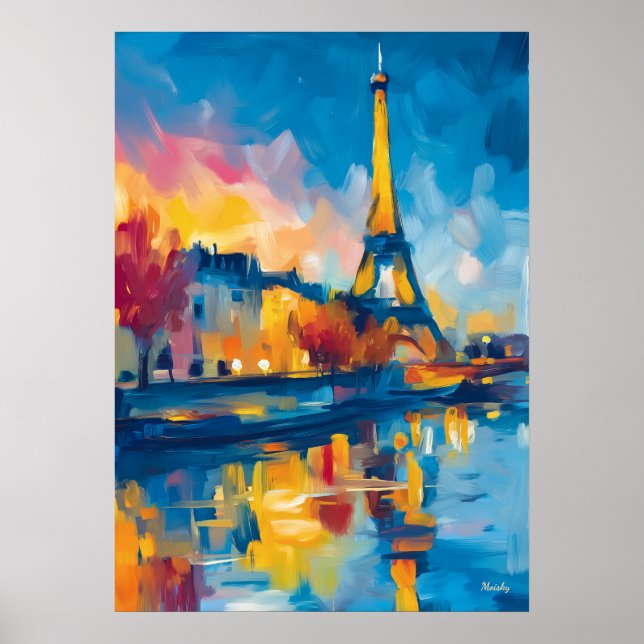 Colorful Fauvist Paris River Reflection Art Poster (Framsidan)