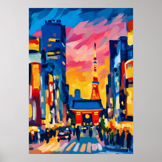 Colorful Fauvist Tokyo Skyline Wall Art Poster (Framsidan)