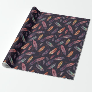 Colorful Feather Pattern on Black Background Presentpapper