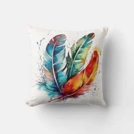 Colorful feathers Native American water color Kudde