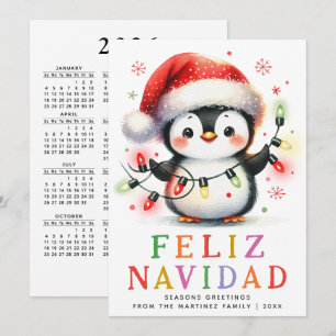 Colorful Feliz Navidad Penguin Spansk jul Julkort