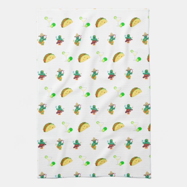 Colorful Festive Cinco de Mayo 2025 Dancing Cactus Kökshandduk (Vertikal)