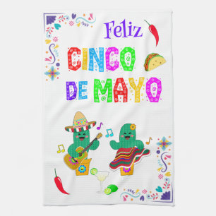 Colorful Festive Cinco de Mayo 2025 Dancing Cactus Kökshandduk