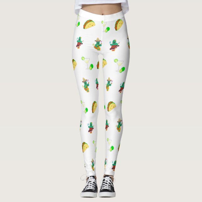Colorful Festive Cinco de Mayo 2025 Dancing Cactus Leggings (Framsida)