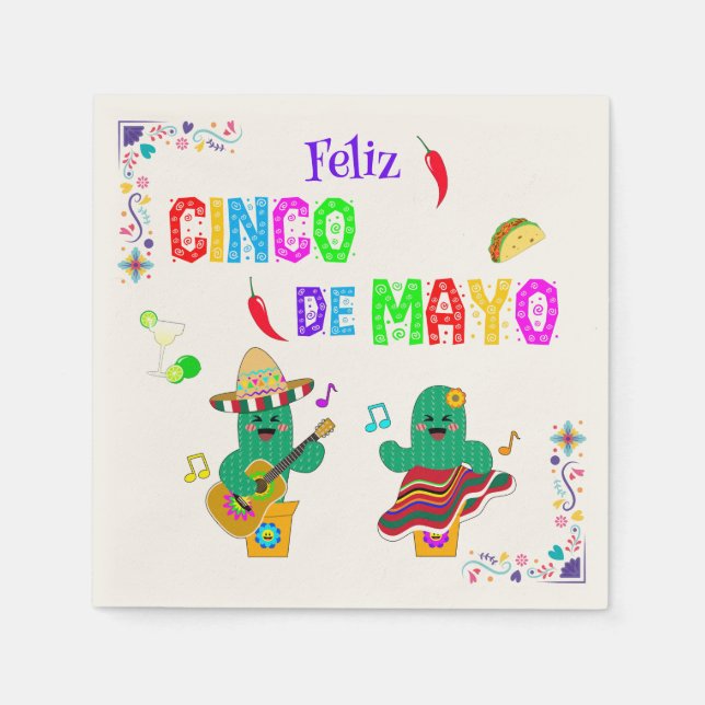 Colorful Festive Cinco de Mayo 2025 Dancing Cactus Pappersservett (Framsidan)