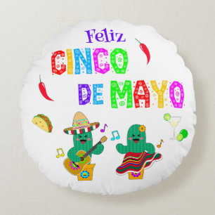 Colorful Festive Cinco de Mayo 2025 Dancing Cactus Rund Kudde