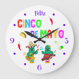 Colorful Festive Cinco de Mayo 2025 Dancing Cactus Stor Klocka