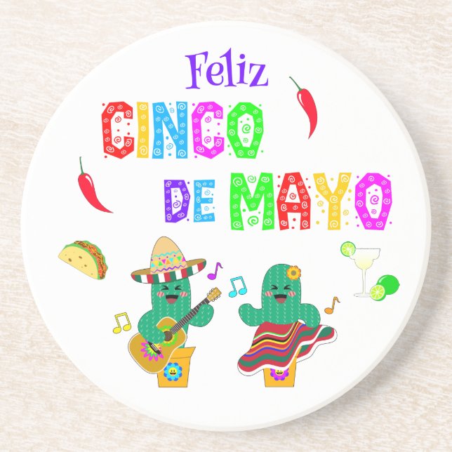 Colorful Festive Cinco de Mayo 2025 Dancing Cactus Underlägg (Framsidan)