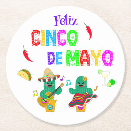 Colorful Festive Cinco de Mayo 2025 Dancing Cactus Underlägg Papper Rund