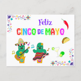 Colorful Festive Cinco de Mayo 2025 Dancing Cactus Vykort