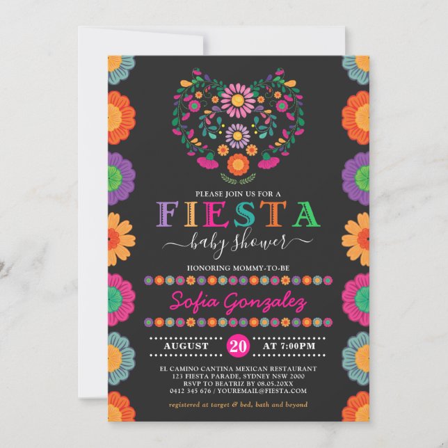 Colorful Fiesta Baby Shower Mexican Flowers Inbjudningar (Framsida)