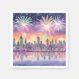 Colorful Fireworks City Watercolor | Lofi New Year Pappersservett