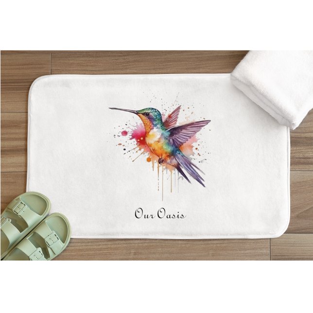Colorful Flight, watercolor hummingbird custom Badrumsmatta (Skapare uppladdad)