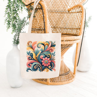 Colorful Floral Art Tote Bag Tygkasse