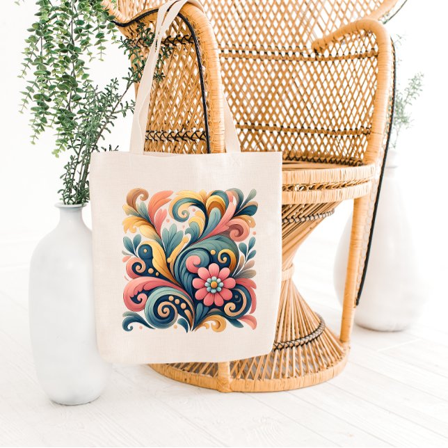 Colorful Floral Art Tote Bag Tygkasse (Skapare uppladdad)