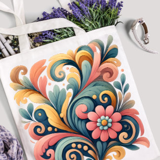 Colorful Floral Art Tote Bag Tygkasse