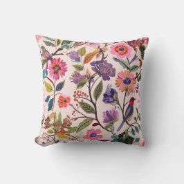Colorful Floral & Bird Pattern Pillow Nature base Kudde