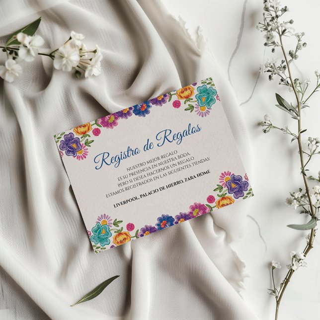 Colorful Floral Botanical Fiesta Spanish Wedding Tilläggskort (Colorful Floral Botanical Fiesta Spanish Wedding Enclosure Card)