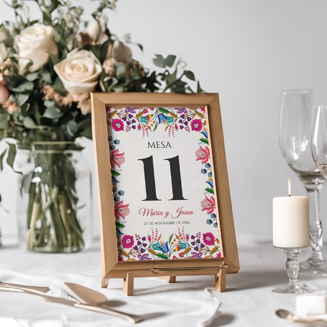 Colorful Floral Botanical Modern Spanish Wedding Bordsnummer (Colorful Floral Botanical Modern Spanish Wedding Table Number)