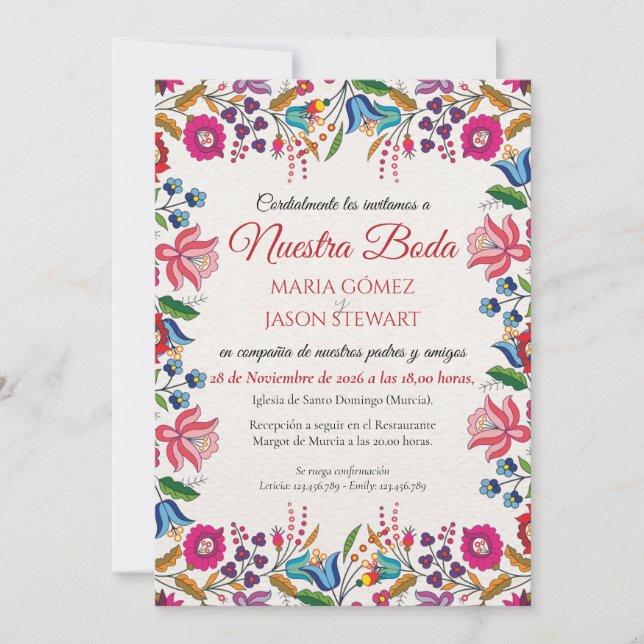 Colorful Floral Botanical Modern Spanish Wedding Inbjudningar (Framsida)
