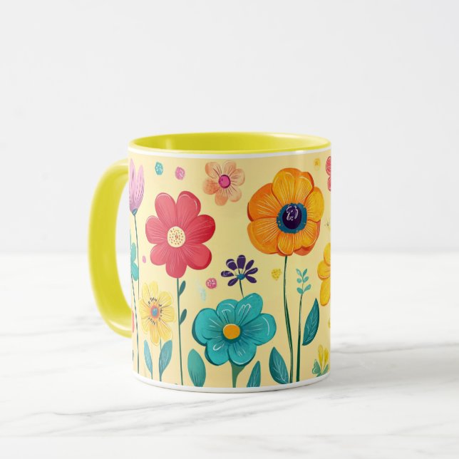 Colorful Floral, Bright Pattern Vibrant Folk Flowe Mugg (Framsida vänster)