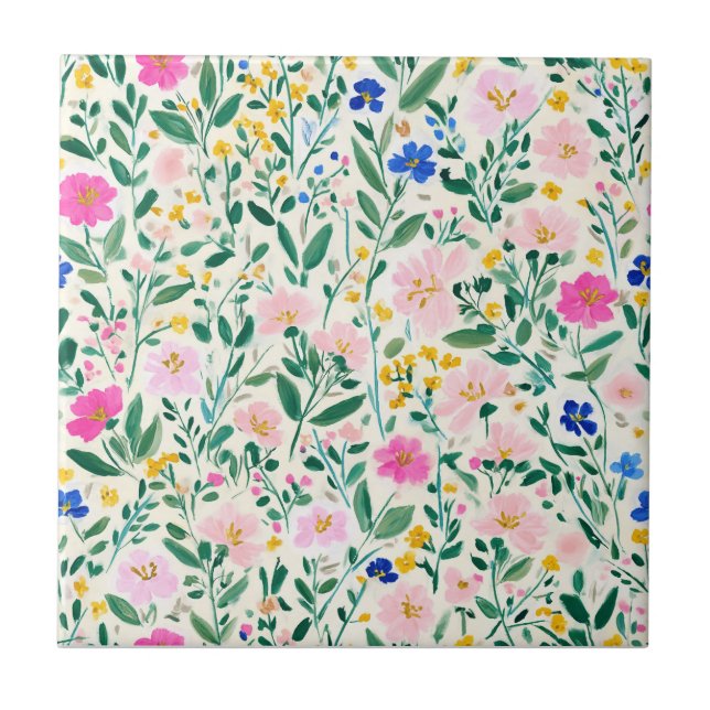 Colorful Floral Ceramic Tile Kakelplatta (Framsidan)