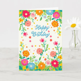 Colorful Floral Cheerful Garden Happy Birthday  Kort