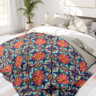 Colorful Floral Diamonds Bohemian  Fleecefilt