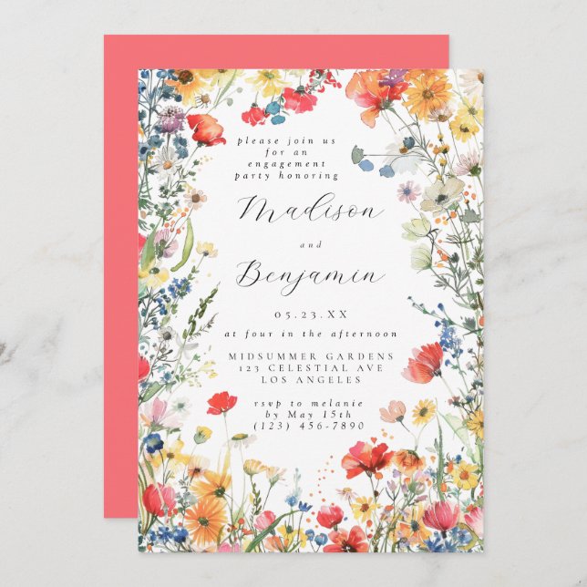 Colorful Floral Engagement Party Inbjudningar (Fram/baksida)