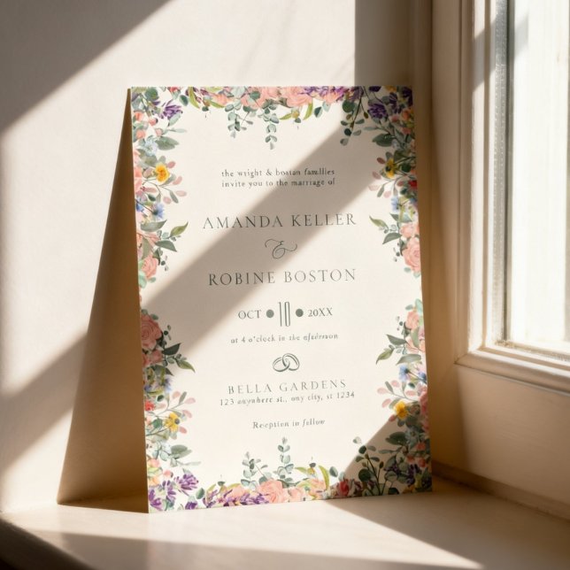 Colorful Floral Frame Wedding Inbjudningar (Skapare uppladdad)