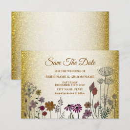 Colorful Floral Garden Golden Glitter Wedding Spara Datumet