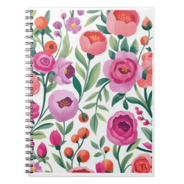 colorful floral garden illustration seamless patte anteckningsbok