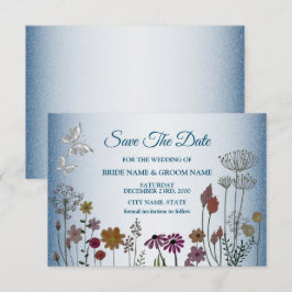 Colorful Floral Garden Shiny Blue Glitter Wedding Spara Datumet