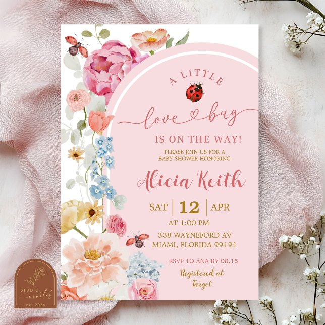 Colorful Floral Lovebug Baby Shower Invitation Inbjudningar (Skapare uppladdad)