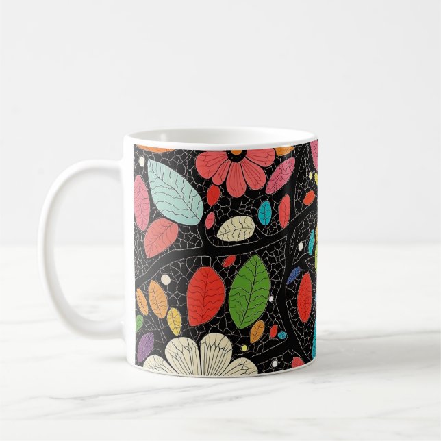 🌼 Colorful Floral Pattern on Black - Bold & Vibra Kaffemugg (Vänster)