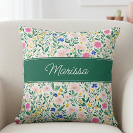 Colorful Floral Personalized Throw Pillow Kudde