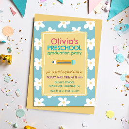 Colorful Floral Photo Preschool Graduation Party Inbjudningar