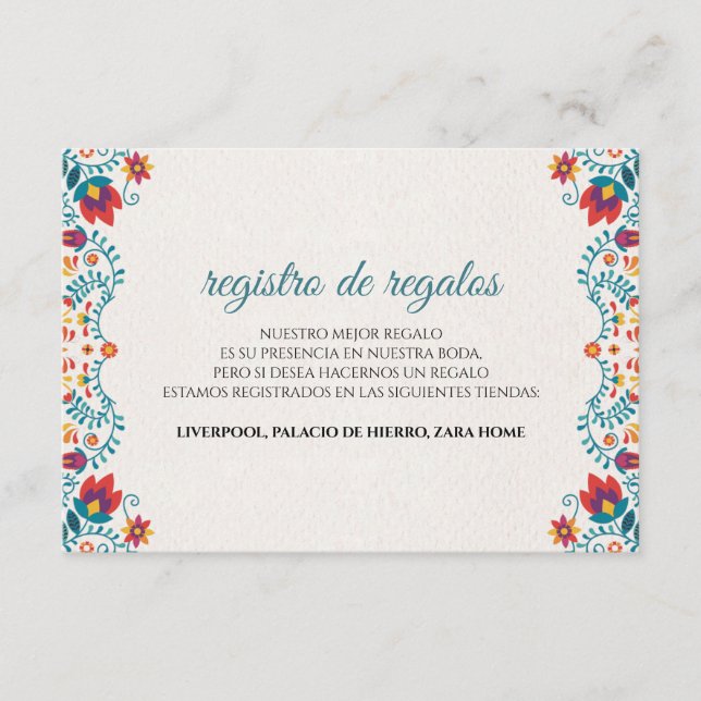 Colorful Floral Spanish Wedding Tilläggskort (Framsida)