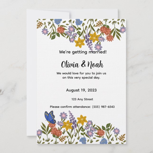 Colorful Floral Wedding Invitation Inbjudningar (Framsida)